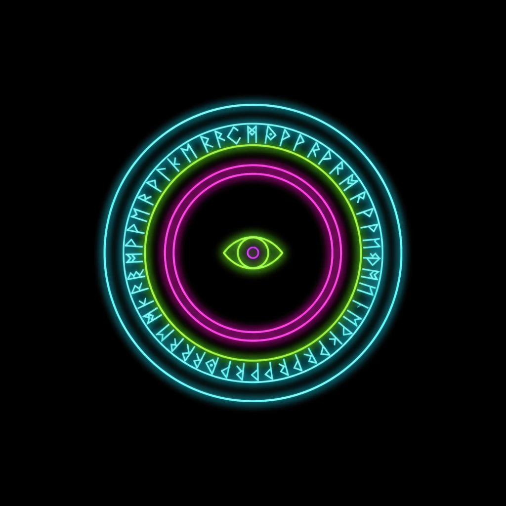 Cyberpunk sigil of Azekra — symbol of transformation, resonance and living energy, digital art by Insidersman Studio.